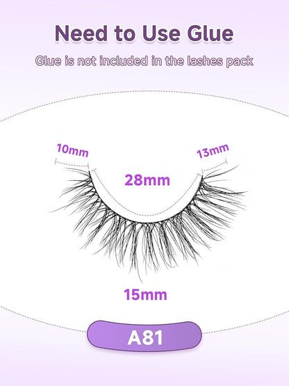 Natural Lashes False Eyelashes 15mm Wispy Eyelashes with Thin Band 3D Volume False Lashes Soft Strip Lashes Pack C Curl Natural Eyelashes Fake Lashes 7 Pair EVENTILL