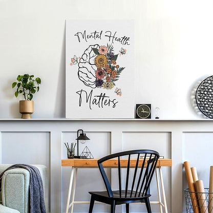 APJYM Mental Health Matters Flower Brain Canvas Wall Art - Therapist Office Decor, School Counselor Posters - 16x24 Inches