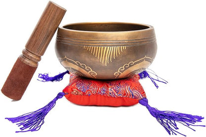 Tibetan Singing Bowl Set - Easy To Play Authentic Handcrafted For Meditation Sound Chakra Yoga Healing 4 Inches By Himalayan Bazaar (Brown and Maroon)