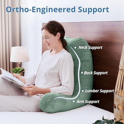 Sasttie 25-inch Reading Pillows for Sitting in Bed Adult, Jumbo Velvet Back Pillow Bed Sitting Up, XL High Back-Rest Support Cushion for Sit Up on Couch & Floor, Oeko-Tex Certified, Green