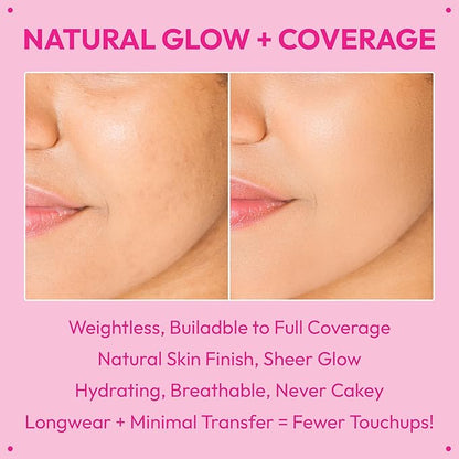 Ruby Kisses Cushion Foundation, Full Coverage Korean Makeup, Lightweight & Long Lasting, All Day Natural Glowy Finish for All Skin Types with Hyaluronic Acid & Bakuchiol (Mocha, 0.52 Ounce)