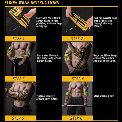 TAVIEW Elbow Wraps for Weightlifting (1 Pair), 47" Elastic Elbow Support & Compression Powerlifting, Fitness, Cross Training & Gym Workout - Elbow Straps for Weight Lifting
