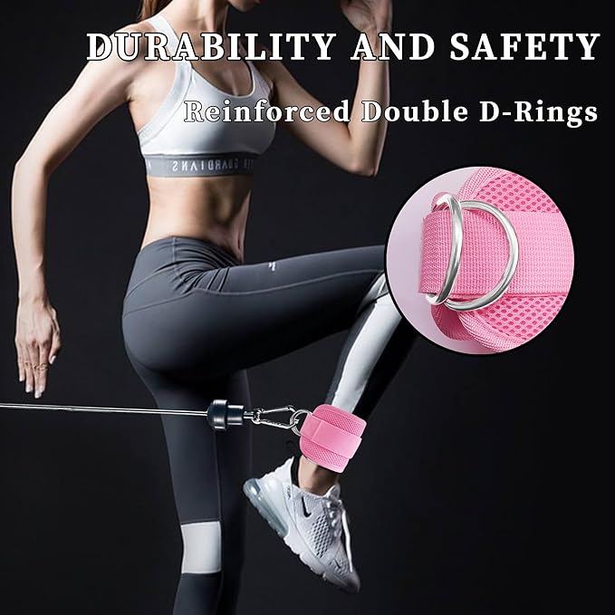 Fitness Ankle Straps for Cable Machines, 2 Pack Comfortable Adjustable Padded Ankle Wrist Cuffs, Kickback Glute Workouts for Men Women, D-Ring Leg Straps with Neoprene Padding