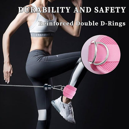 Fitness Ankle Straps for Cable Machines, 2 Pack Comfortable Adjustable Padded Ankle Wrist Cuffs, Kickback Glute Workouts for Men Women, D-Ring Leg Straps with Neoprene Padding