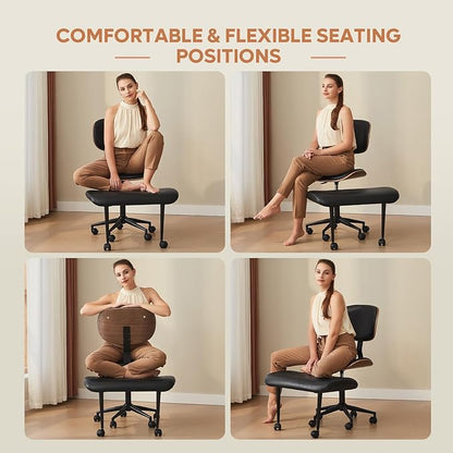 Bestier Ergonomic Cross Legged Office Chair, 360° Swivel ADHD Chair for Adults, Height Adjustable Meditation Chair with Wider Bentwood Back Support for Multi Position (Contemporary Bentwood, Black)