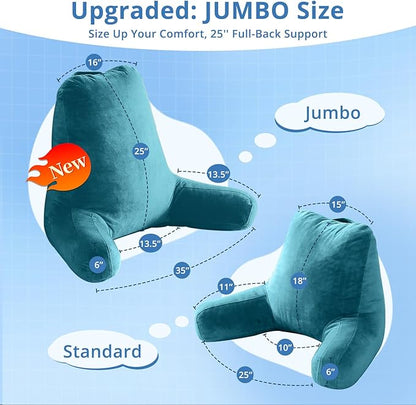 Sasttie 25-inch Reading Pillows for Sitting in Bed Adult, Jumbo Velvet Back Pillow Bed Sitting Up, XL High Back-Rest Support Cushion for Sit Up on Couch & Floor, Oeko-Tex Certified, Teal Blue