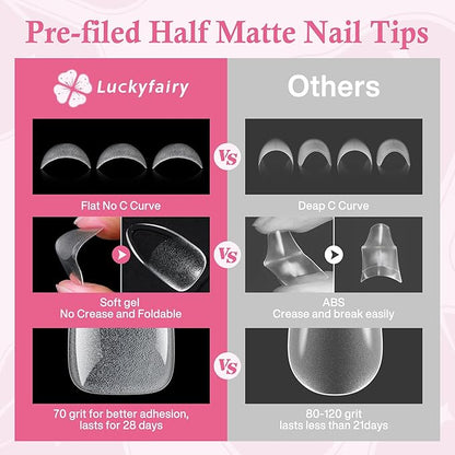 Almond Nail Tips: 504pcs Medium Almond Gel Nail Tips, Pre-shape Half Matte Short Nails Full Cover Clear Press On Acrylic Fake Nails for Nail Extension Nail Art 12 Sizes