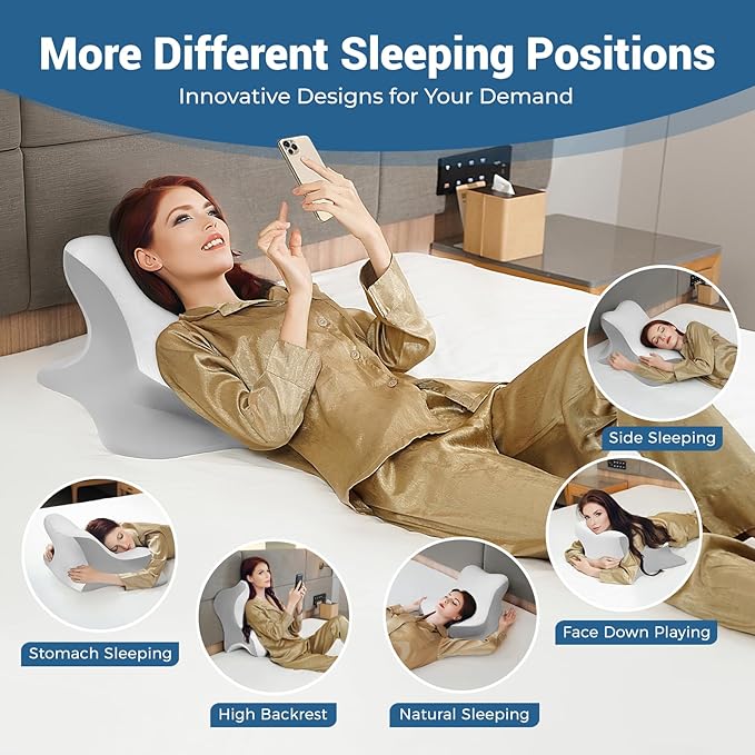 Reading Pillow for Bed, Lying, Leaning and Prone, Ergonomic Memory Foam Bed Wedge Pillow for Headboard, Chin & Back Support Pillows on Bedrest Couch Floor- White