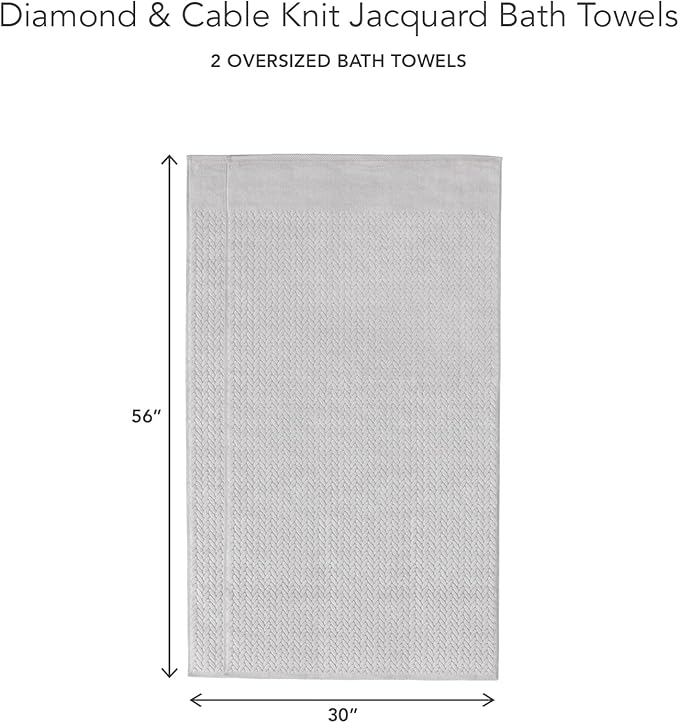 Texere 100% Organic Cotton Jacquard 650 GSM Premium Bath Towel Sets - Extra Absorbent Quick Dry and Plush (Cable, Light Taupe, 2 Bath Towels)