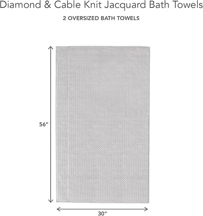 Texere 100% Organic Cotton Jacquard 650 GSM Premium Bath Towel Sets - Extra Absorbent Quick Dry and Plush (Cable, Light Taupe, 2 Bath Towels)