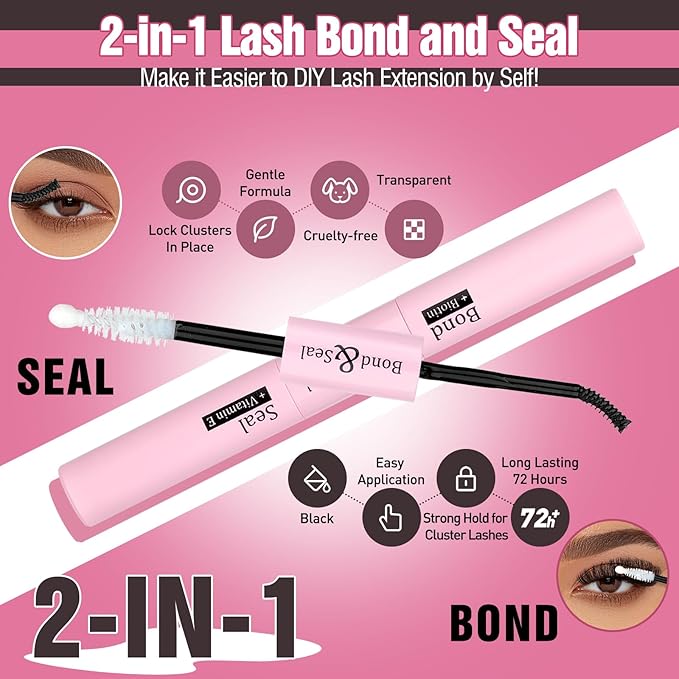 Yawamica Eyelash Extension Kit Fluffier Thick Volume Lash Extension Kit 14-20mm D Curly Mink Lash Clusters 240pcs Individual Lashes Kit with Bond and Seal and Lash Applicator DIY at Home for Beginner