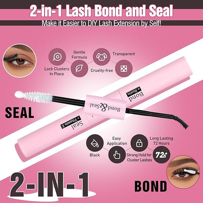 Yawamica Eyelash Extension Kit Fluffier Thick Volume Lash Extension Kit 14-20mm D Curly Mink Lash Clusters 240pcs Individual Lashes Kit with Bond and Seal and Lash Applicator DIY at Home for Beginner