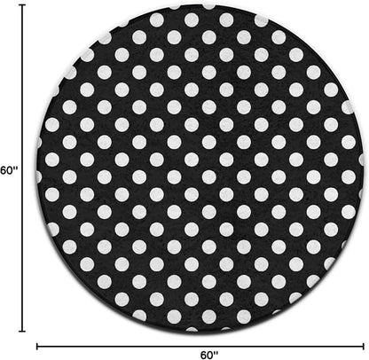 Large Home Decor Mat, Soft Round Yoga Carpet, Non-Slip Machine Washable Home Office Circle Rug Compatible with White Black Polka Dots