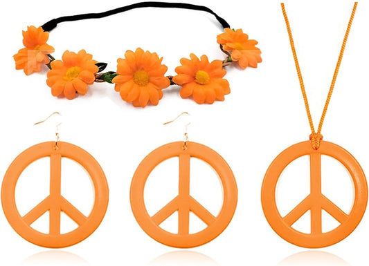 choice of all Peace Sign Necklace Earrings Sunflower Headband Set for Women 60s 70s Outfits Hip Hop Hippie Jewelry Halloween Costume Accessories
