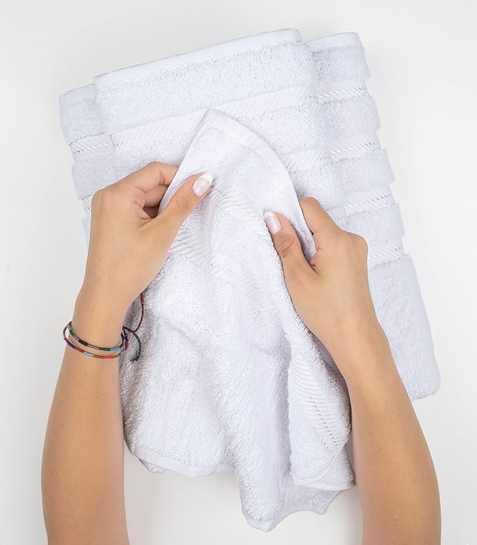 American Soft Linen Luxury 6 Piece Towel Set, 2 Bath Towels 2 Hand Towel 2 Washcloths, 600 GSM 100% Cotton Turkish Towels for Bathroom, White Towel Sets