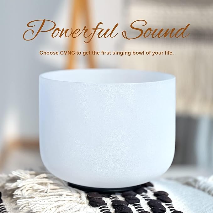 432HZ 12 Inch C Note Root Chakra Frosted Quartz Crystal Singing Bowl Meditation Therapy Sound Healing Instrument Sound Bath Bowl with Mallet and O-ring