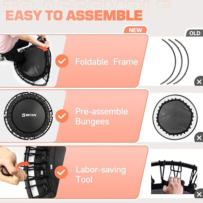BCAN 450LBS/550LBS Foldable Mini Trampoline, 40"/48" Fitness Trampoline with Durable Bungees, Stable & Quiet Exercise Rebounder for Adults,Great Mini Trampoline for Indoor/Garden Workout - 2