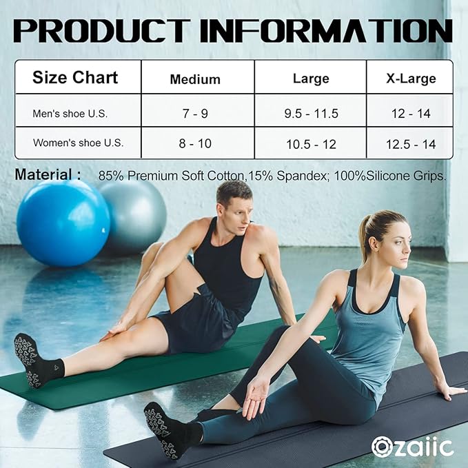Ozaiic Non Slip Socks Grip for Yoga Home Workout Pure Barre, Pilates, Hospital, Ideal Cushion Socks for Men and Women