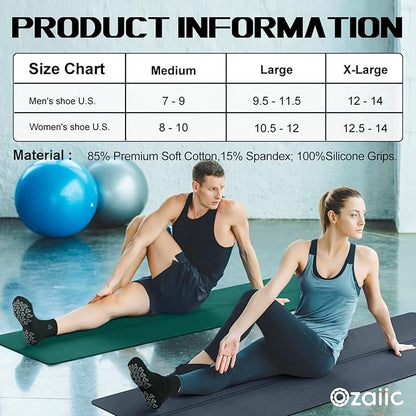 Ozaiic Non Slip Socks Grip for Yoga Home Workout Pure Barre, Pilates, Hospital, Ideal Cushion Socks for Men and Women