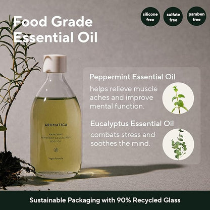 AROMATICA Awakening Body Oil Peppermint & Eucalyptus Aromatherapy Oils, Scented Body Oil, After Shower Natural Oil for Women, Non-Greasy Body Serum, Body Moisturizer for Dry Skin 3.38 fl. oz