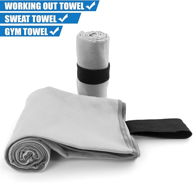 Camping Towel Microfiber 2 Pack S Size Quick Dry Lightweight for Travel Face Hand Neck Running Gym Cycling Fitness Golf Tennis Sweat Towels(Light Grey, 2 Pack S)