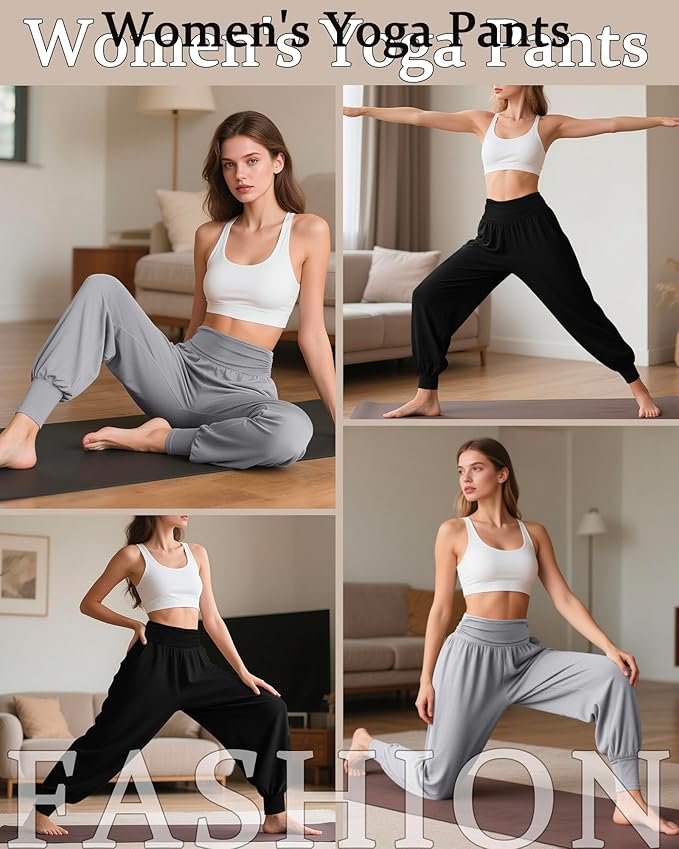 2 Pack Women's Yoga Joggers, Cozy Sweatpants with Pockets Casual Loose Comfy High Waisted Lounge Pants