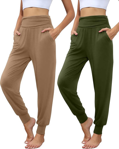 2 Pack Women's Yoga Joggers, Cozy Sweatpants with Pockets Casual Loose Comfy High Waisted Lounge Pants