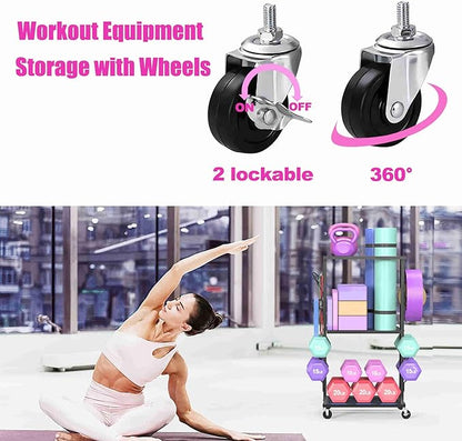 Dumbbell Rack Compact Weight Rack Home Gym Storage Rack Yoga Mat Storage Workout Equipment Organizer with Wheels
