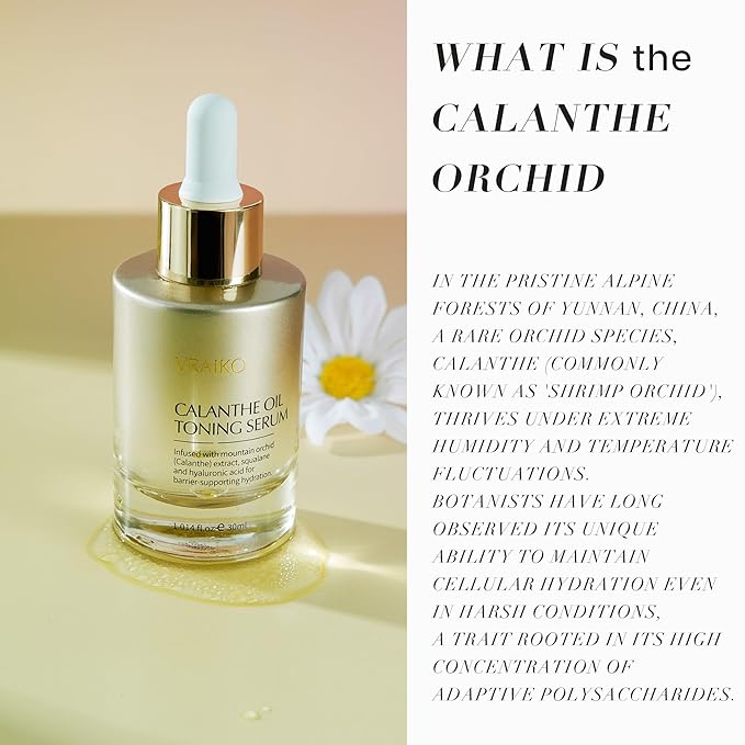 VRAIKO Gua Sha Face Oil Serum | 1st High-Altitude Calanthe Orchid Product | Detox, Plump, Anti-Oxidant, Soothing | Alpine Botanic, Cruelty Free, Natural, 1 fl oz