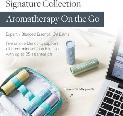 Scentered Aromatherapy Balm Stick Gift Set with Travel Pouch - Sleep, Focus, Stress-Relief, Mood Boost & Calm - 100% Natural Essential Oil Blends: Lavender, Chamomile, Rosemary, Cedarwood, Ylang Ylang
