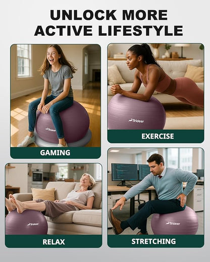 Trideer Exercise Yoga Ball Chair with Base for Home Office Desk, Stability & Fitness Ball Seat to Relieve Back Pain, Home Gym Workout for Abs, Pregnancy Ball with Pump