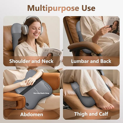 Shiatsu Back Massager with Heat,Percussion Massage Cordless Back Massage for Pain Relief Deep Tissue.4D Kneading Massage,Gift for Men Women Parents Relaxation at Christmas Office Car,Grey