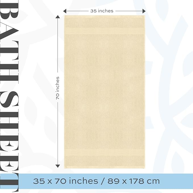 White Classic Luxury Soft Beige Bath Sheet Towels - 650 GSM Cotton Luxury Bath Towels Extra Large 35x70 | Highly Absorbent and Quick Dry | Hotel Collection Extra Large Bath Towels Oversized, 2 Pack