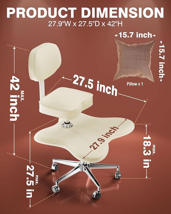 PYY Cross Legged Office Chair - ADHD Chairs for Adults Meditation with Wheels, Kneeling Chair Adjustable Height Ergonomic Fidget Squatting for Home and Office White