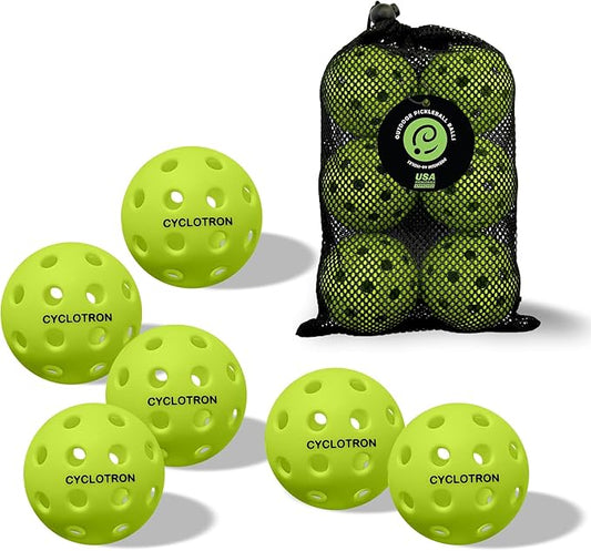 cyclotron 6-Pack Premium Pickleball Balls - USAP Approved, 40 Holes Outdoor/Indoor Pickle Balls with Bag, Perfectly Balanced, High Bounce True Flight, Pickle Ball for Tournament Play