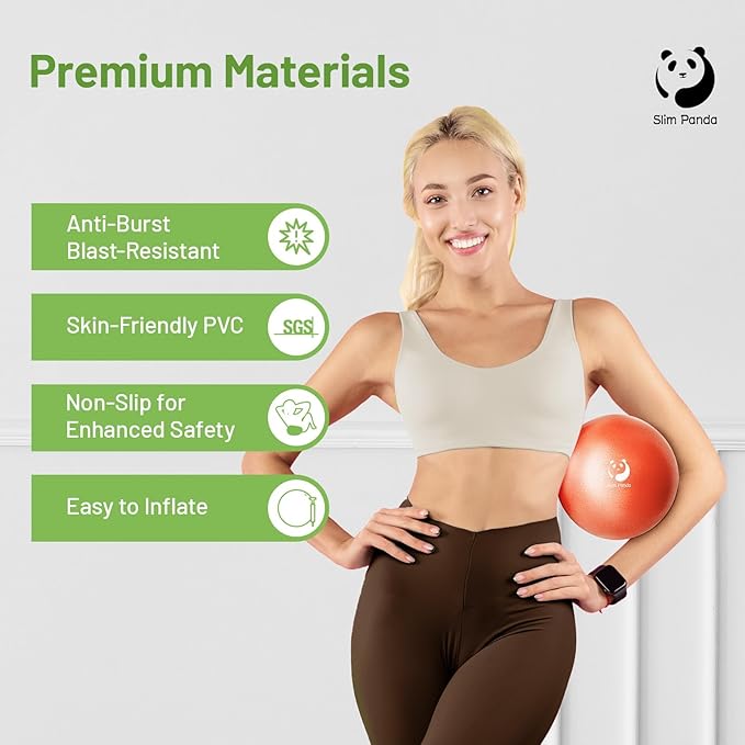 Slim Panda Pilates Ball, 9 Inch Small Exercise Ball, Anti Burst Mini Yoga Ball for Stability, Workout, Barre, Core Strength, Physical Therapy, Balance, Stretching