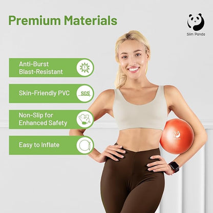 Slim Panda Pilates Ball, 9 Inch Small Exercise Ball, Anti Burst Mini Yoga Ball for Stability, Workout, Barre, Core Strength, Physical Therapy, Balance, Stretching