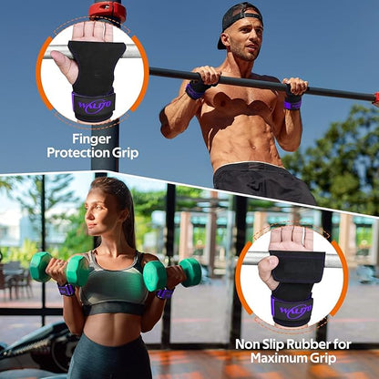 WALITO Weight Lifting Wrist Straps (Pair),Double Layer Leather Grips for Deadlift,Powerlifting and Gym Workouts, Adjustable Neoprene Padded Wrist Wraps - Men/Women, Heavy Duty Support