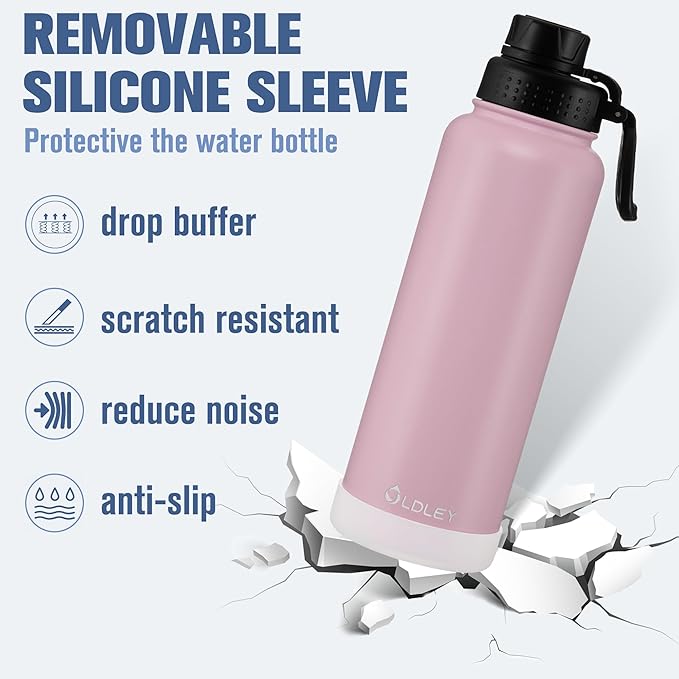 OLDLEY 40 oz Insulated Water Bottle With Straw, Stainless Steel Sports Water Cup Flask with 3 Lids(Straw, Spout and Handle Lid) Double Walled Travel Thermal Canteen Mug,Lavender Mist