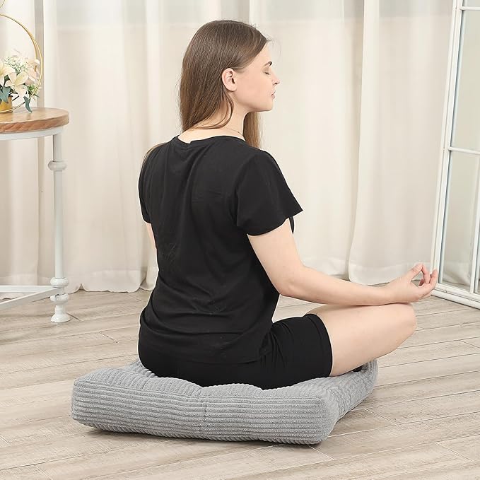 22 inches Meditation Pillow, Square Large Floor Cushions for Adults, Thick Corduroy Floor Pillows for Sitting, Yoga, Living Room, Sofa, Tatami, LightGrey