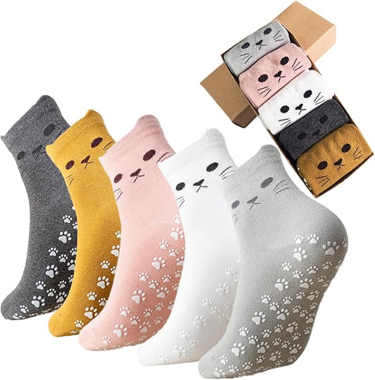 Cute Cat Pilates Sock with Grips Non-slip Yoga Sock Grip Socks for Women,Gifts for Women