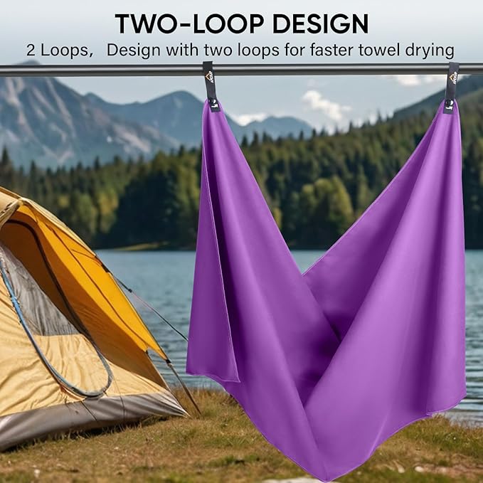 APEXUP Microfiber Travel Towel, Ultra Absorbent Quick Dry Towels, Lightweight Gym Sports Camping Towel for Workout, Yoga, Beach, Shower, Swimming (24"×12", Purple)