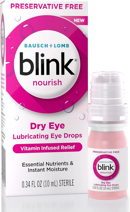 BLINK Nourish Preservative-Free Lubricating Eye Drops, with Glycerin for Instant Hydration, Vitamin Infused Relief, Replenishes and Refreshes Eyes, 0.33 FL Oz