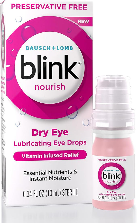 BLINK Nourish Preservative-Free Lubricating Eye Drops, with Glycerin for Instant Hydration, Vitamin Infused Relief, Replenishes and Refreshes Eyes, 0.33 FL Oz