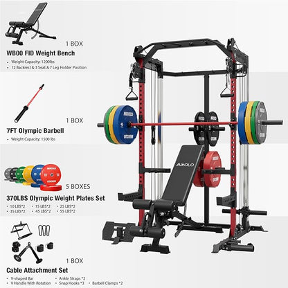 Mikolo Power Cage, 2000LB Power Rack with Independent Dual Pulley System, Multi-Function Home Gym Workout Machine for Cable Crossover