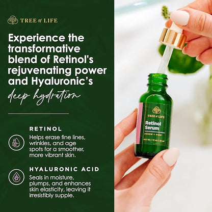 Tree of Life Beauty Facial Skin Care Set, Brightening, Firming, Hydrating, Dry Face, Dermatologist Tested - Retinol Serum and Hydrating Hyaluronic Acid - Skin Care Kit, 2 count of 1 Fl Oz