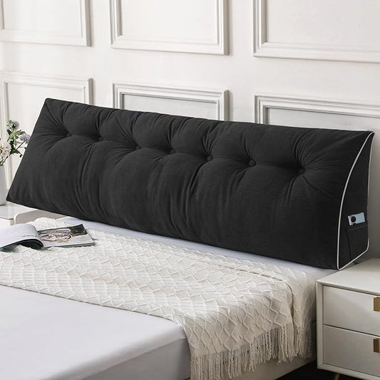 Sasttie Headboard Pillow King, Wedge Pillow Headboard for Sitting Up in Bed, Back-Rest Support Triangular Cushion for Reading - Features Removable Washable Cover, Black