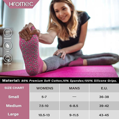 Non Slip Yoga Socks with Grips for Pilates, Ballet, Barre, Barefoot, Hospital Anti Skid Socks for Women and Men