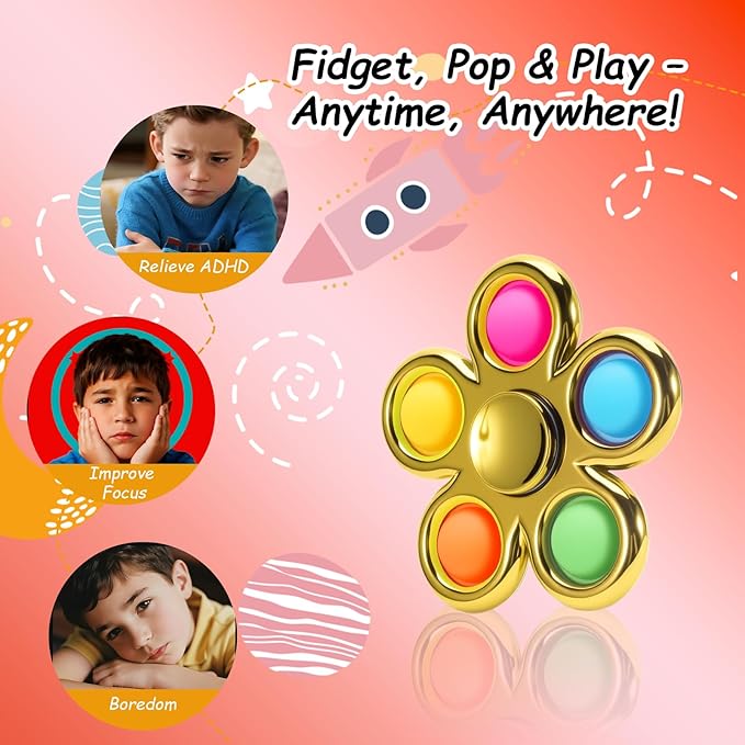FIGROL 3 Pack Pop Fidget Spinner, Push Pop Bubble Fidget Spinner, Simple Sensory Fidget Toys Metal-Looking Plastic Hand Spinner - Stress Reduction and Anxiety Relief for Children