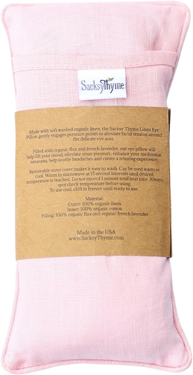 Organic Linen Eye Pillow - Lavender & Flaxseed for Relaxation, Yoga, Stress Relief - Microwavable Heating Pad & Cool Compress - Made in USA - Gifts for Meditation